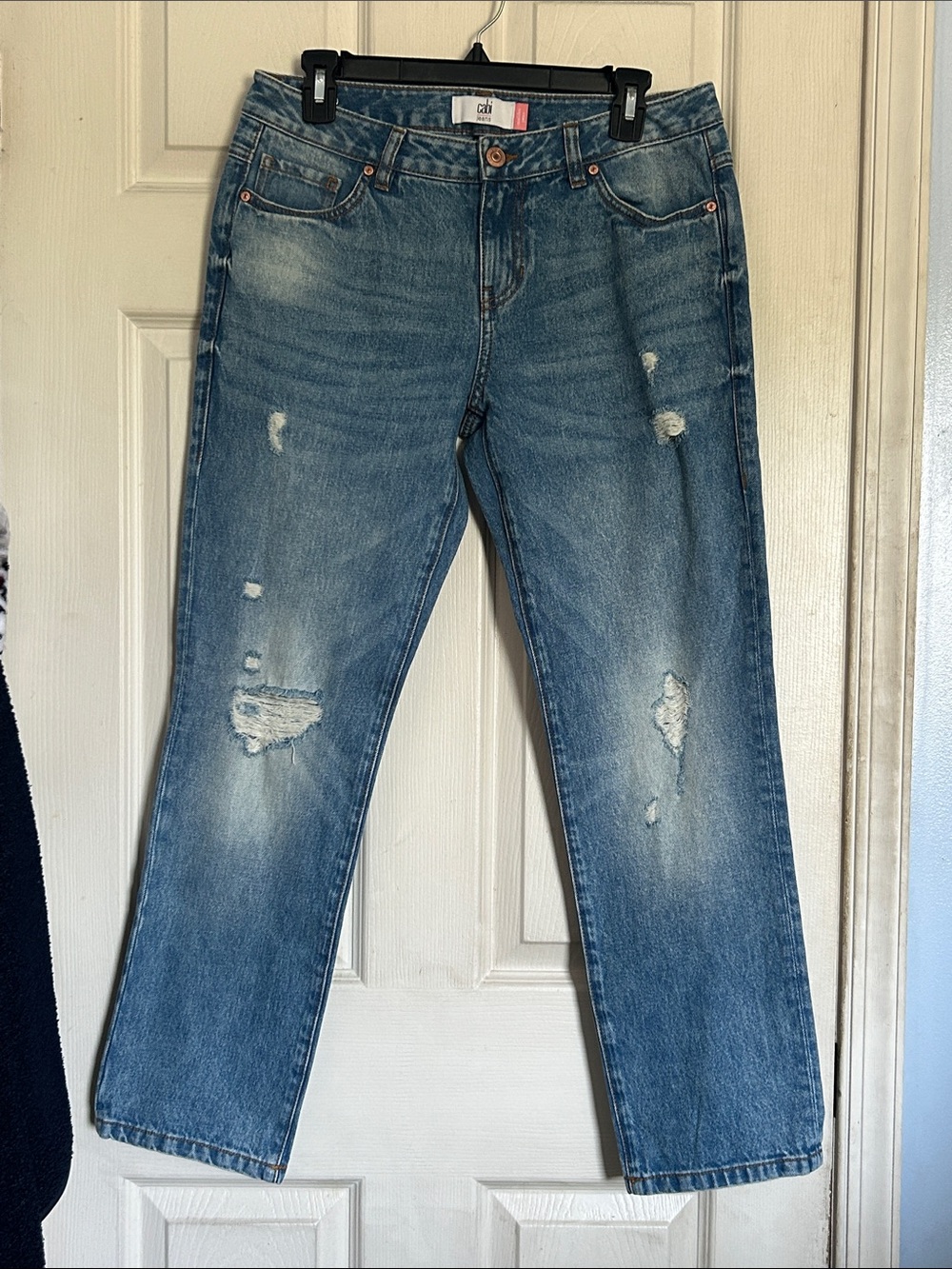 CAbi Distressed Light Blue Straight-Leg Jeans